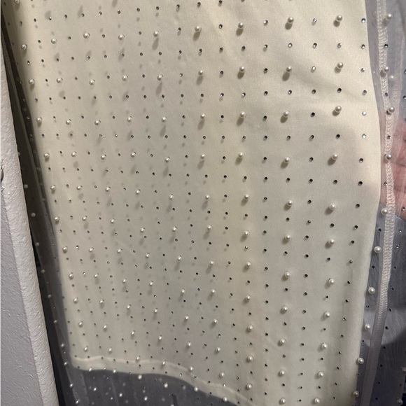 Davi & Dani Mesh Woman’s White Pearl & Rhinestone with Inner Dress Size Large - Picture 4 of 7